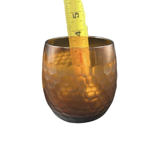 Pair Vintage Roly Poly Faceted Amber Gold Honeycomb Stemless Rocks Glasses - Picture 8 of 9